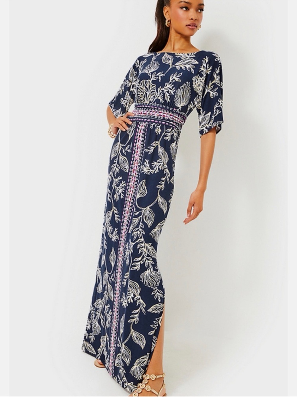 Lilly Pulitzer Parigi Boat Neck Maxi Dress Low Tide Coastal Locale Engineered
